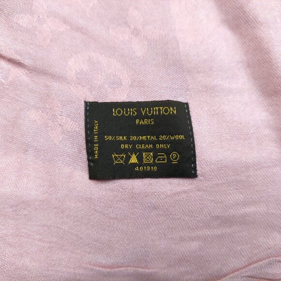 LOUIS VUITTON LV Vintage Iridescent Blush Pink Silk Wool Scarf Shawl Wrap - Picture 10 of 11